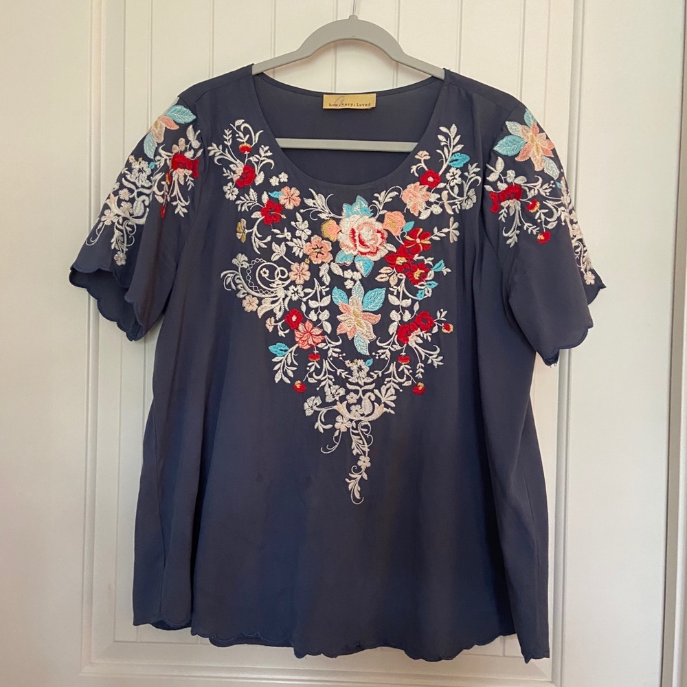 Navy Blue Floral Blouse